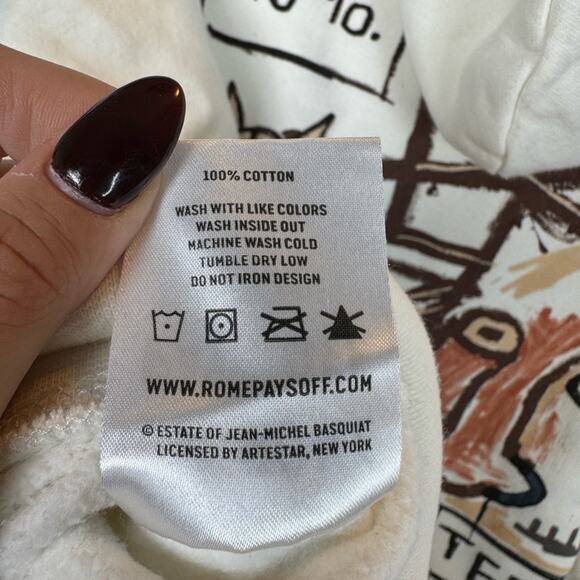 Jean Michel Basquiat Rome Pays Off Cream Hoodie Size Large - Picture 6 of 9